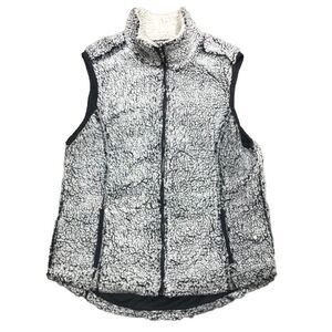 KEREN HART Sherpa Faux Fur Brown White Fluffy Full Zip Vest Size‎ XL